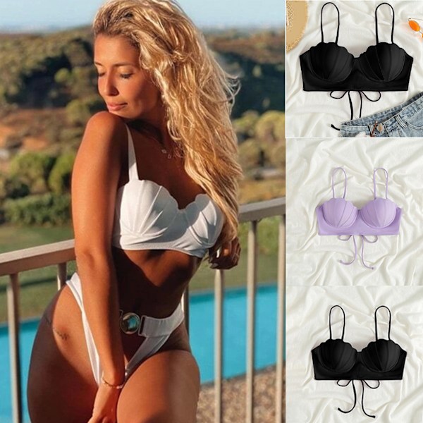 Dame Bikinitopp Push Up Wim Topp Bøyle Badedrakt Topp Vattert badedrakt kun Hvit White S