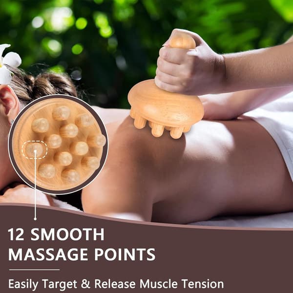 Gua Sha-massageverktyg i trä med 12 triggerpunktsnoder, anticellulit- och lymfdränagemassör för kroppsskulptering, rygg, ben och helkroppsanvändning