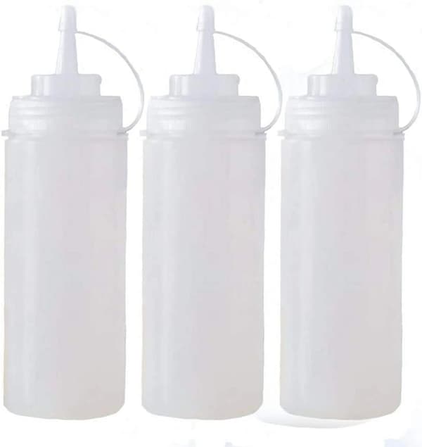 Plastflaskor för kryddor, 3-pack med spetslock, 32 oz för sås, ketchup, senap och olivolja, vit