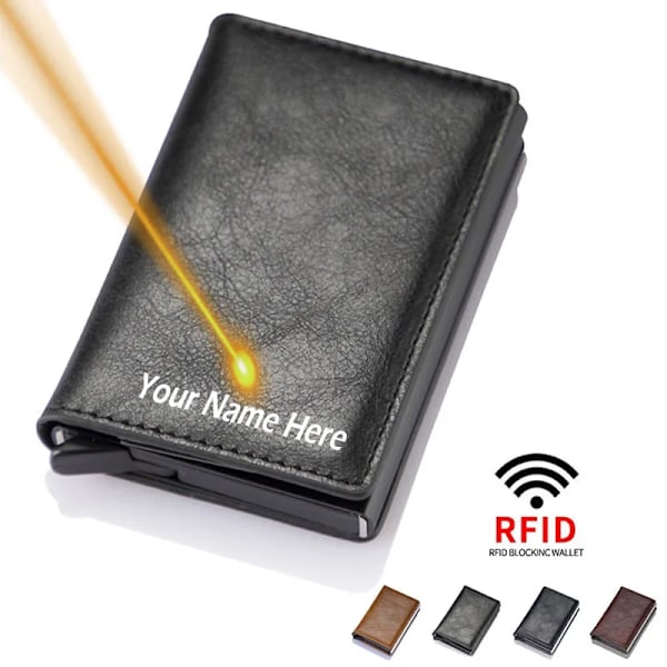 Graverat Anpassat Namn ID Kreditkortshållare Plånböcker Märke RFID-blockering Magisk Läder Slimmad Miniplånbok Liten Pengapåse Handväska Blue(Name Service)