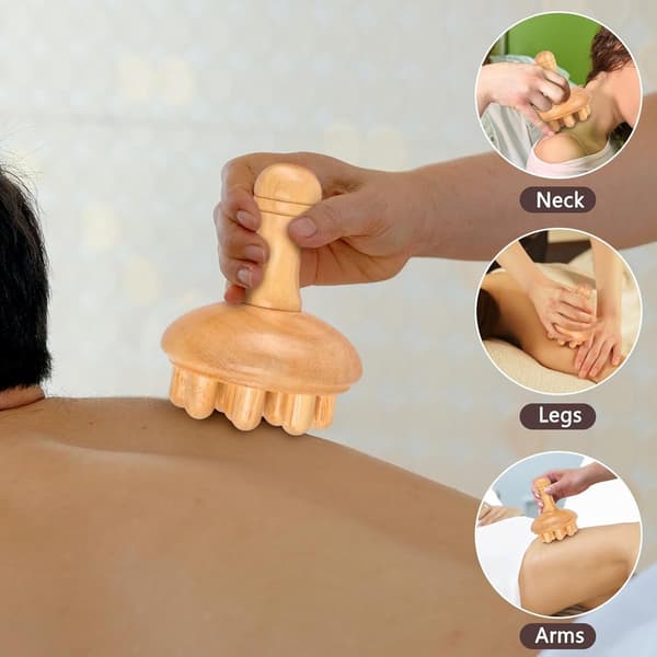 Gua Sha-massageverktyg i trä med 12 triggerpunktsnoder, anticellulit- och lymfdränagemassör för kroppsskulptering, rygg, ben och helkroppsanvändning