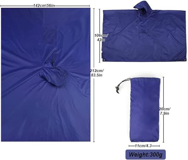 Poncho - Regnfrakk - 210*140cm - Multifunksjonell vannavstøtende regnponcho