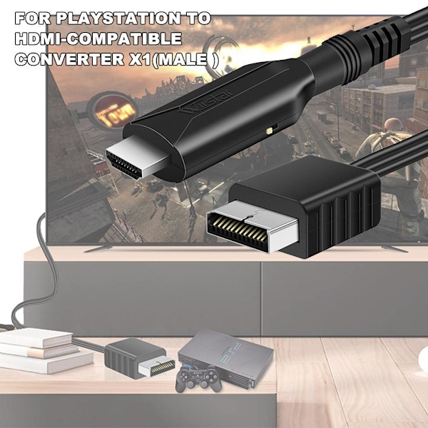 HDMI-kompatibel adapterkabel för Playstation 2 PS2, HD RCA AV