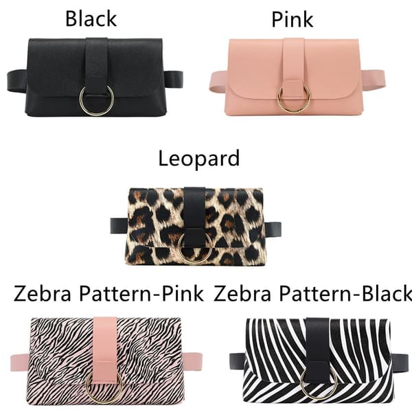 Dame taske med bælte, læder, lomme, ZEBRA-MØNSTER - SORT Zebra Pattern-Black