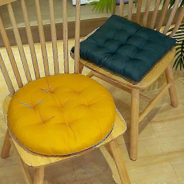 2 stk Runde Utendørs Puter, Utendørs Stolputer Runde Sitteputer Stol Sittepute Gulvpute, 40*40cm, gurkemeie yellow