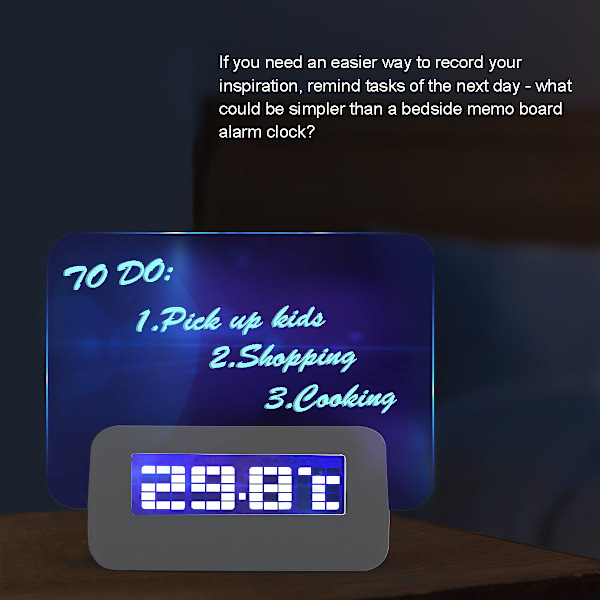 Multifunksjonell LED-vekkerklokke, kalender, termometer, whiteboard, 4 USB-porter, Halloween, nyttårs- og bursdagsgaver (blått lys