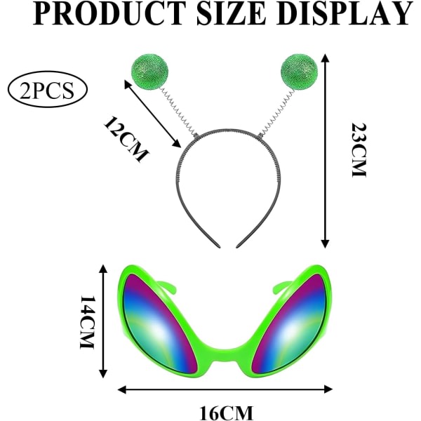 Alien Pandebånd, Barn/Voksen Alien Tilbehør, Grønne Perlebånd og Briller, Aliens Ører Antenne Kvinder og Mænd, Fanta Konstig Temafestoutfit Pr 1 Sæt