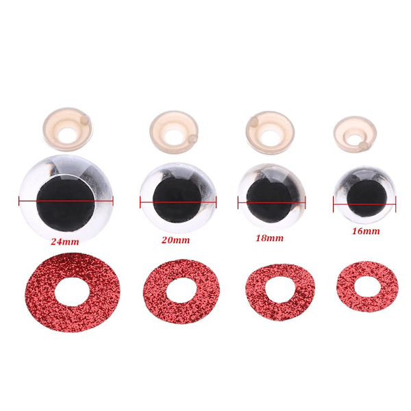 20 st 16/18/20/24 mm Glitter Säkerhetsögon Runda Plast ROSA RÖD - Perfekt