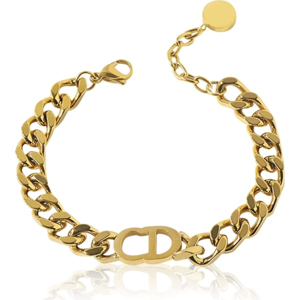 18k forgyldt mode rustfrit stål halskæde armbånd til kvinder mænd - Brev Cd halskæde enkelt led armbånd punk stil hip hop tyk halskæde cubansk_
