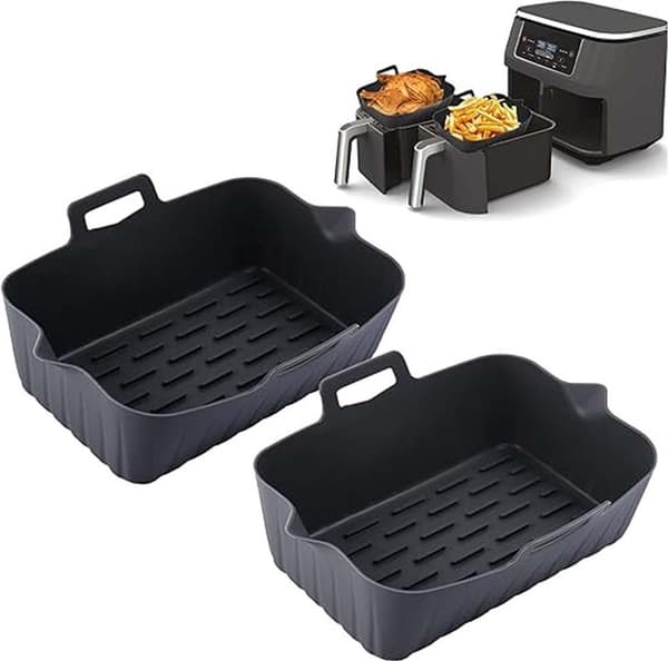 Airfryer bagepapir, engangsbeholdere, silikoneindsats, sort, 2 stk., til rektangulære airfryere