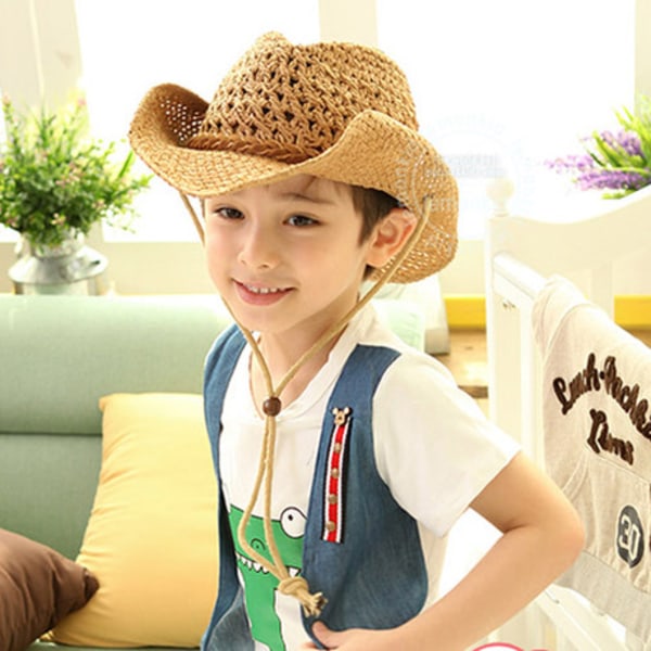 Cowboyhat i halm, formbar, bred skygge, solbeskyttelse, størrelse S til voksne