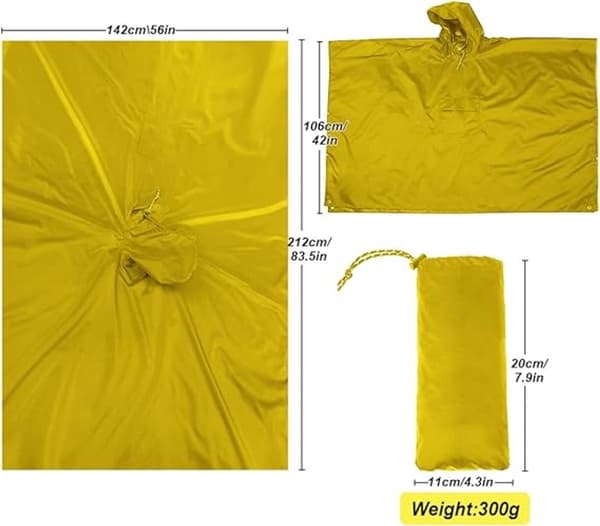 Poncho - Regnfrakk - 210*140cm - Multifunksjonell vannavstøtende regnponcho