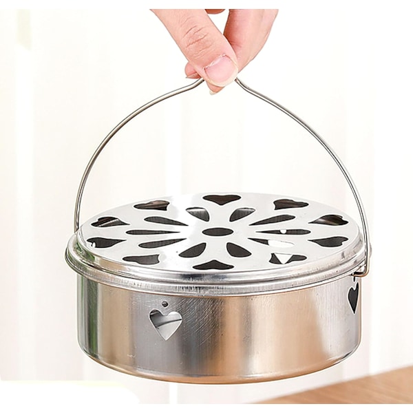 Myggespoleholder med Håndtag og Låg, 14 cm x 5,3 cm Myggespoleboks i Rustfrit Stål med Støvlækage