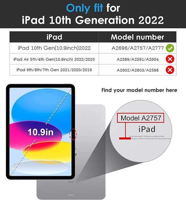 iPad 10.9 2022 Generasjon Sammenleggbart Deksel Svart