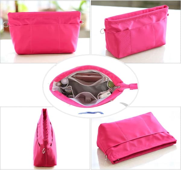 Håndtaske Organizer, Letvægts Nylon Med Flere Lommer, Lynlåslukning Og Nøglering Til Tasker, Sort, M, 23,5 X 8 X 17,5 Cm