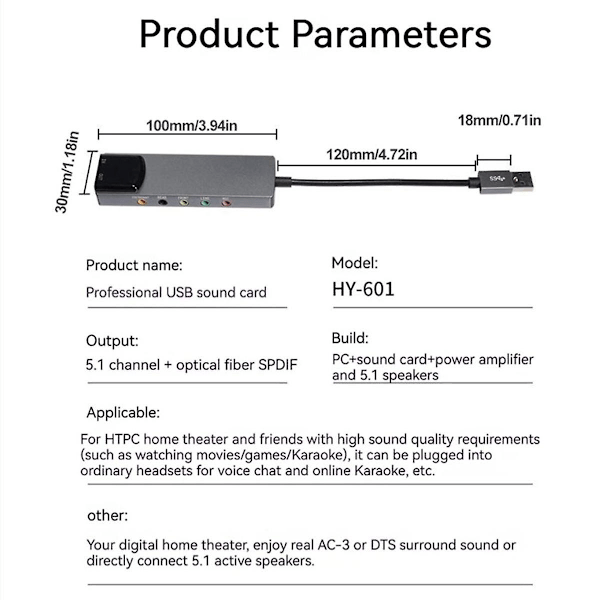 6-i-1 Datamaskin Lydkort 5.1 Usb Eksternt Lydkort Multifunksjonell Lydkonverter for Laptop{GKS}