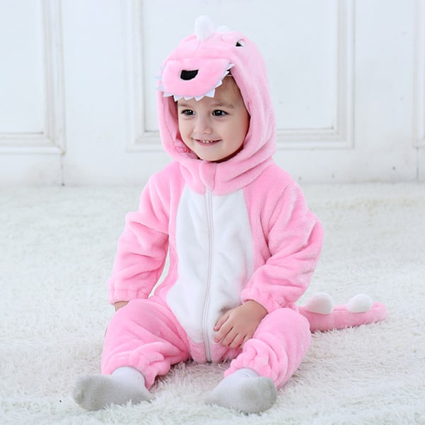 MJ51 Barnens nya flanell tunna dinosaurie enkelskikts romper jumpsuit H3340 Pink 120cm