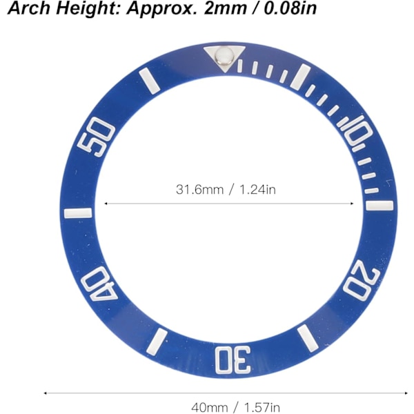 Keramisk infattningsring för klocka, reptålig, diameter 40 mm, vacker, hög hårdhet Vit tecken blå rygg