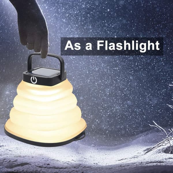 [2-pak] Solar Camping Lanterne, LED Campinglampe Genopladelig med USB-kabel, Sammenklappelig og 3 dæmpbare tilstande (Sort)