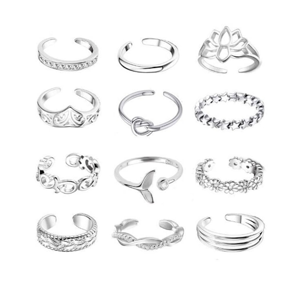 Dam Tåring Knogring Set Retro Boho Fotring Smycke Silver One size