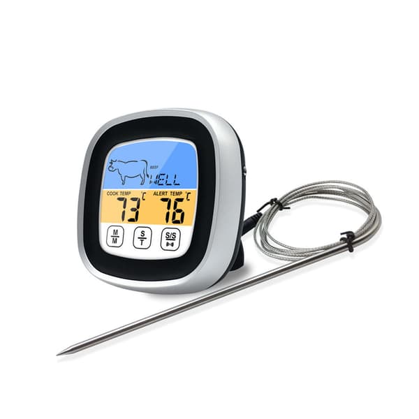 Digitalt termometer touchskærm rustfrit stål kødtermometer til køkken BBQ sort