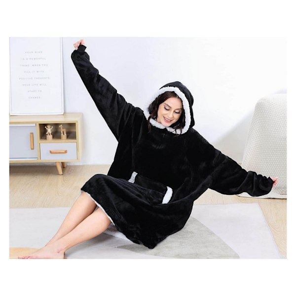 Snuggie Hættetrøje Tæppe Oversize Tæppe Sweater Sort grå