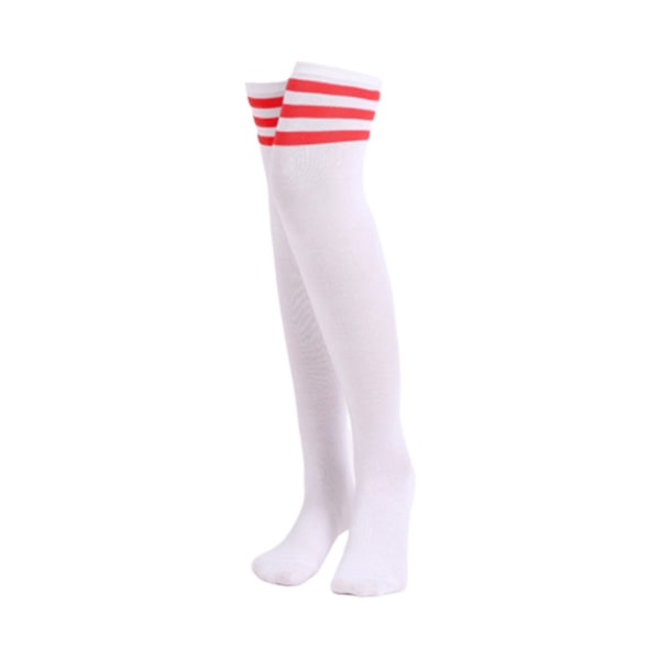 Stribet knæ sokker høje sokker hvide med røde striber hvid 8148 | Hvid |  Fyndiq