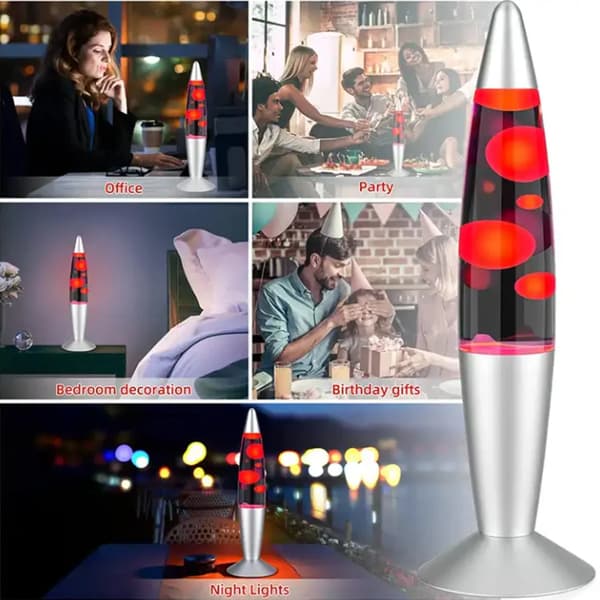 Lavalampe med Voks LED RGB – 17 Farger, Fjernkontroll og 4 Lysmoduser, Sølv 33 cm Silver