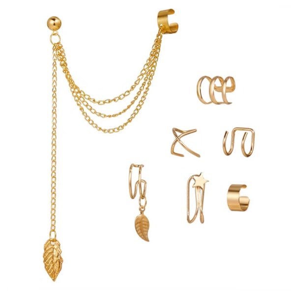 Ear Cuff Öron Piercing Set Utan Hål Guld guld
