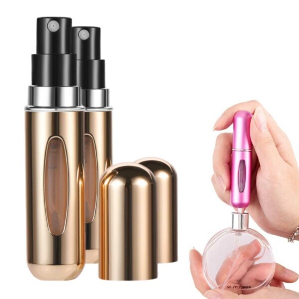 2-Pack Mini Refill Parfymflaska - Påfyllningsbar Resebehållare 5ml Guld guld