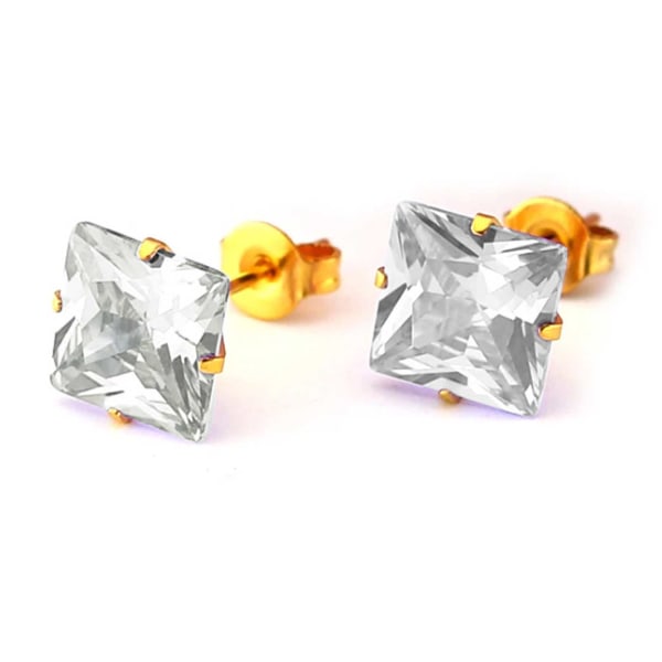 2-pack firkantet krystal piercing øreringe guld 6mm guld