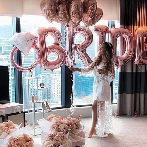 Bride Set med Stora 101cm Folieballonger och Hjärtan Roséguld