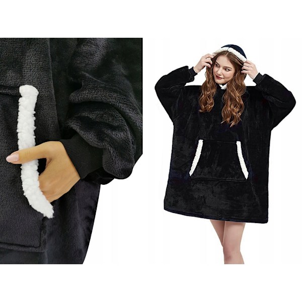 Snuggie Hættetrøje Tæppe Oversize Tæppe Sweater Sort grå