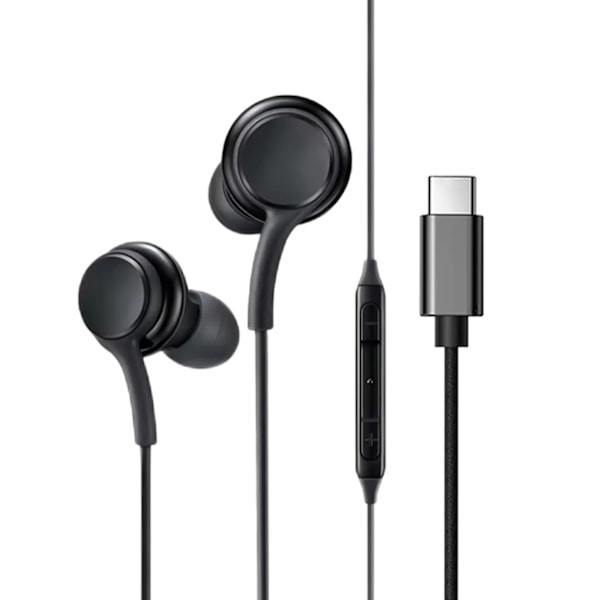 Trådade USB-C Hörlurar med Mikrofon Svart svart