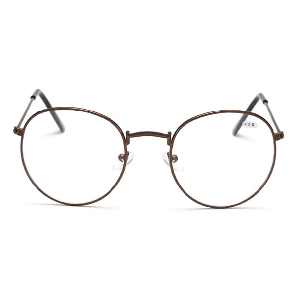 Retro Runda Läsglasögon Glasögon Styrka 2.0 Brun brun