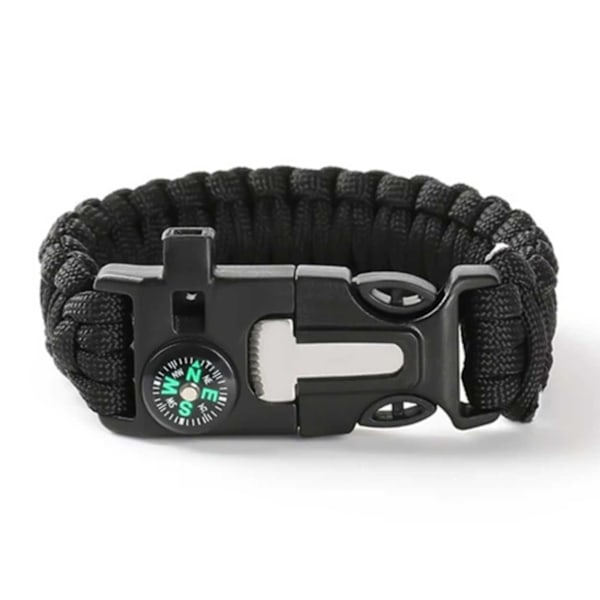 Paracord Armband med Tändstift, Kompass och Visselpipa Svart svart