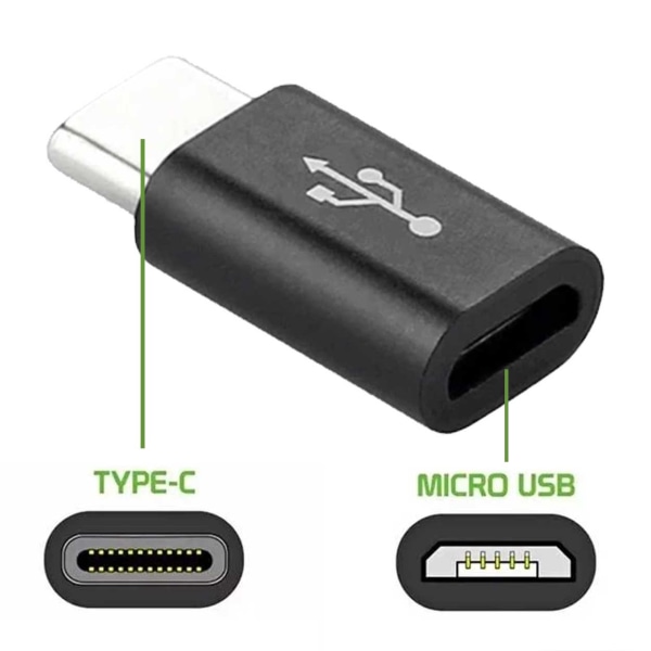 Android Micro USB till USB C OTG Adapter svart