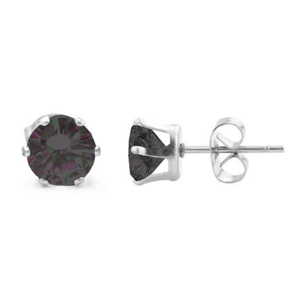 2-pack sølv piercing øreringe sort krystal - 7mm sølv