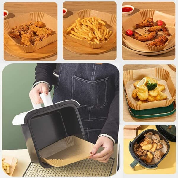 Fyrkantiga Air Fryer Papper 100-pack - 17cm Engångspapper för Luftfritös brun
