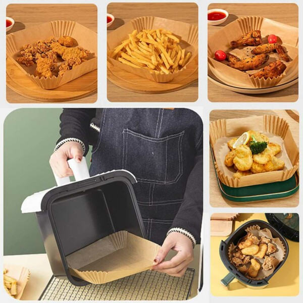 Square Air Fryer Paper 200 -pakke -17 cm engangspapir til luftfrø brun