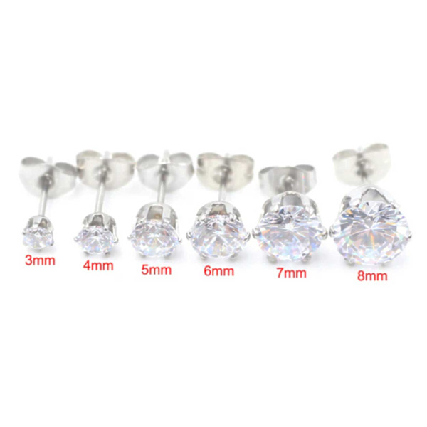 2-pack sølv krystal piercing øreringe piercing juvel - 4mm sølv