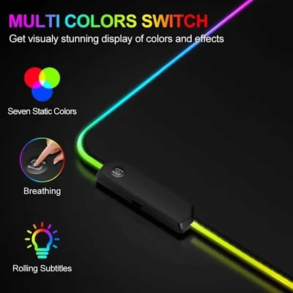 Gaming LED RGB skrivebordsmatte 80x30cm svart