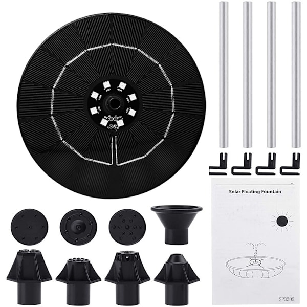Solcellefontæne med batteri og LED-belysning 16 cm 1200 mAh sort