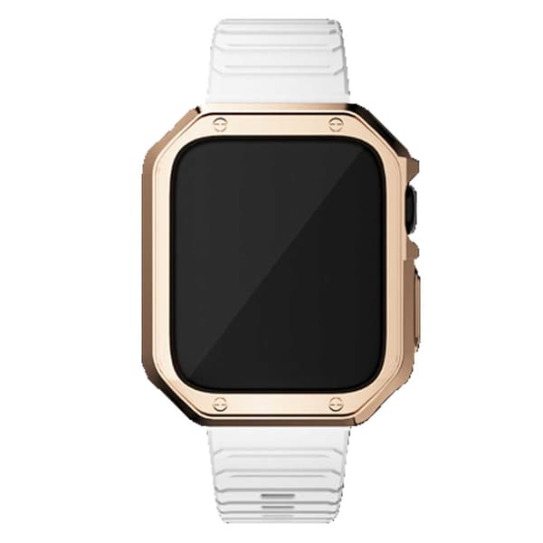 Apple Watch 38/40/41mm hvitt armbånd + tpu shell støtfanger rosegull