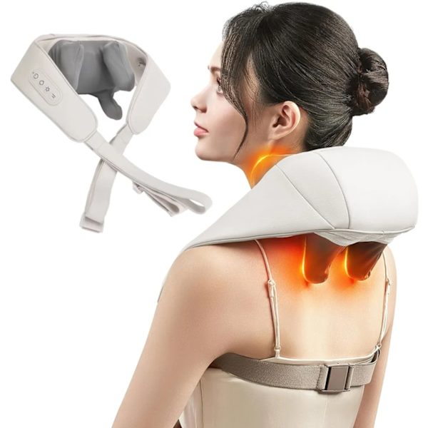 Elektrisk nakkemassage med varme - Shiatsu Massage skuldre, nakke og krop beige