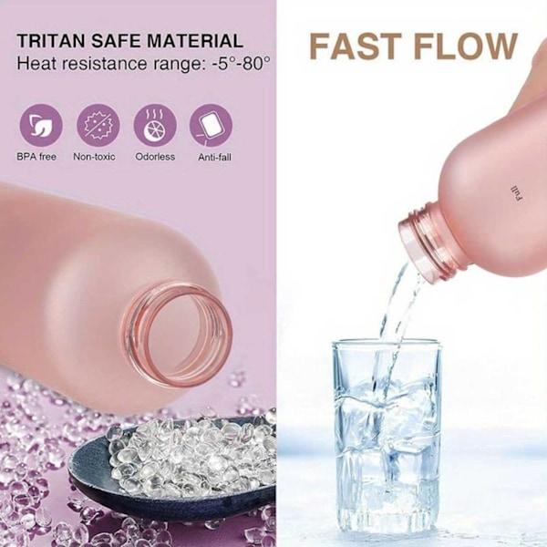 Minimalistisk motiverende vandflaske med tidsmarkør 1000ml beige pink