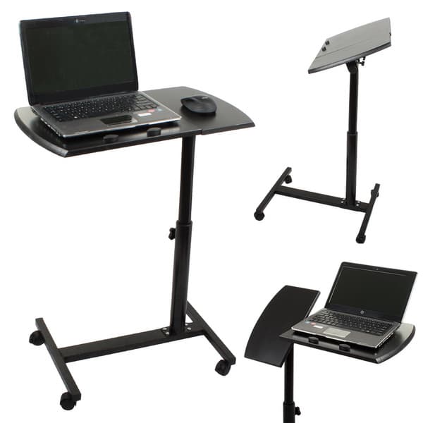 Laptopbord på hjul – justerbart och höj- och sänkbart arbetsbord Svart