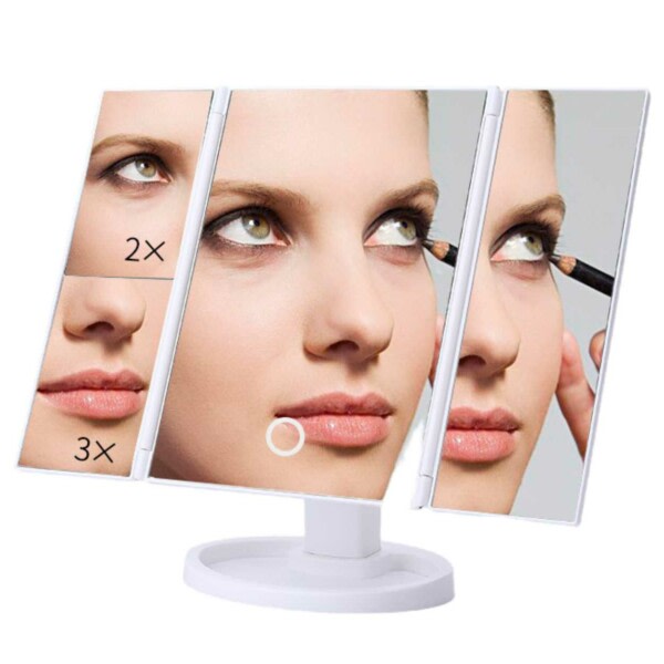 LED Sminkspegel med Belysning - Tri Fold Make Up Mirror Vit vit