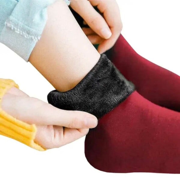 Lämpimät vuoratut sukat fleece sametti punainen