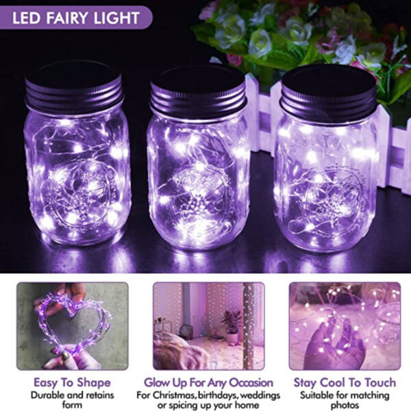 2-Pack 1m Mini LED Light Loop Battery-Powered Purple lilla